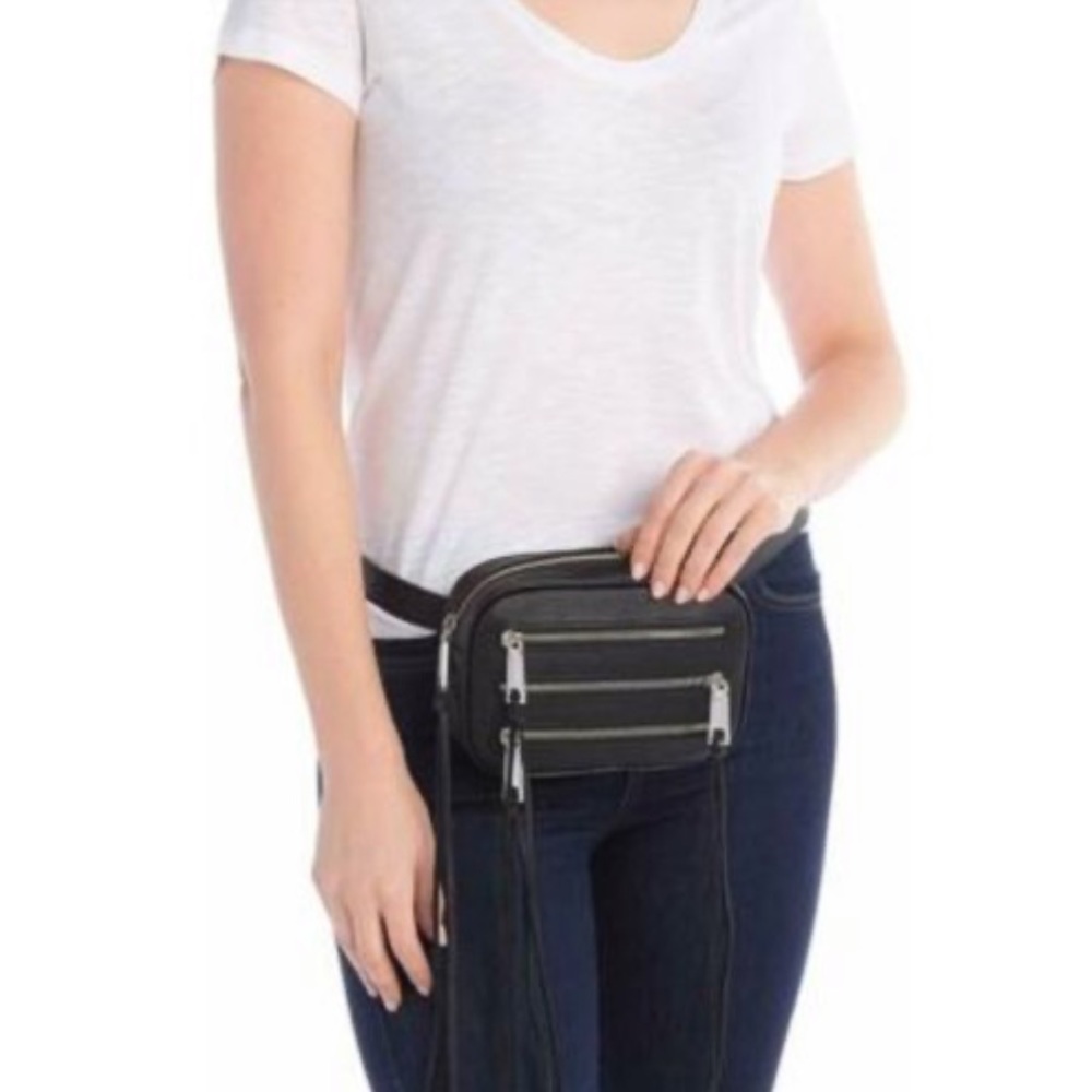 Rebecca Minkoff 3 Zip Black Leather Belt Bag
